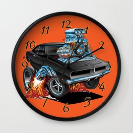 Classic 69 American Muscle Car Cartoon Wall Clock | Cartoon, Car, Big, 1969, Auto, Engine, Fun, Drawing, Hotrod, Chrome 