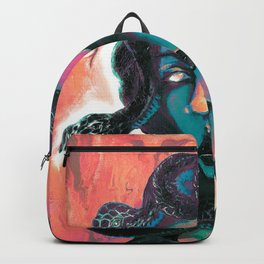 Medusa’s Despair Backpack | Painting, Acrylic, Blue, Venom, Woman, Snake, Digital, Black, Head, Pink 