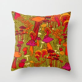 Mushrooms in the Forest Throw Pillow