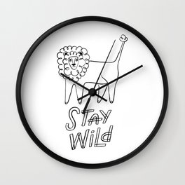 Stay wild. Cute design with funny lion. Monochrome line art. Coloring page. Wall Clock | Nursery, Lion, Line, Orobin, Wildlife, Cartoon, Inspiration, Cute, Coloring, Funny 
