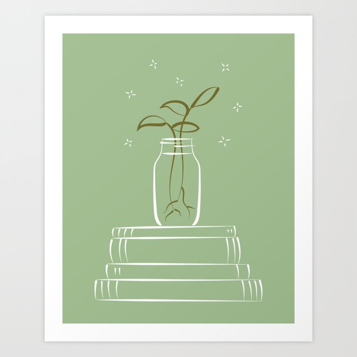Green propagating plant and books illustration Art Print | Book-themed Art Prints | Art Prints for Bookworms | Art Prints for Readers | Sincerely Yasmin