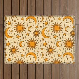 Vintage Sun and Star Print Outdoor Rug