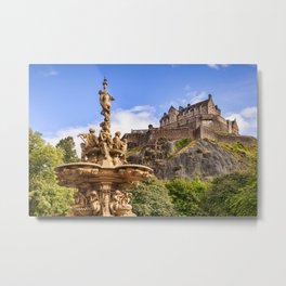 Ross Fountain and Edinburgh Castle Metal Print | Edinburgh, Scotland, Princesstreet, Castle, Fountain, Ross, Trees, Rock, Gardens, Photo 