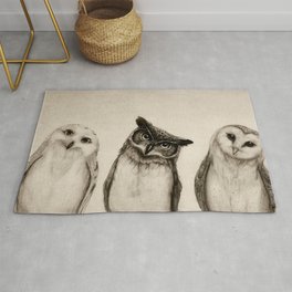 The Owl's 3 Rug | Curated, Drawing, Owl, Graphite, Nature, Animal, Owls, Illustration, Ink Pen 