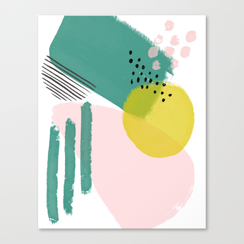 Abstract Brush Strokes I Pink Yellow And Green Canvas Print By