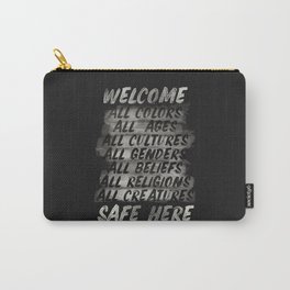 All welcome, people are safe here, human rights, fight injustices, equality, justice, peace quote Carry-All Pouch | Justicequote, Fightracism, Welcomesign, Handpaintedposter, Equalopportunity, Peoplearesafe, Fightinjustices, Civilrights, Welcomeallcolors, Welcomesafehere 