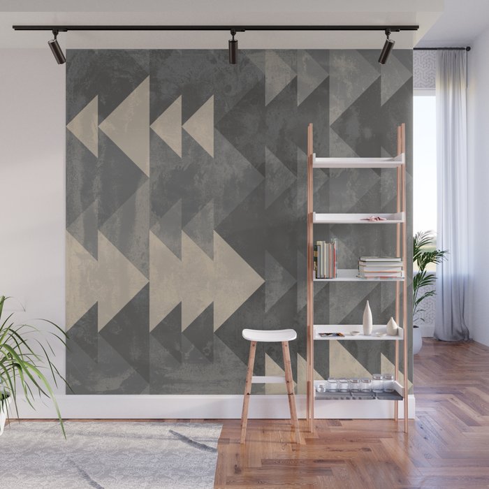 Geometric Triangles Abstract Pattern Gray Tones Beige Wall