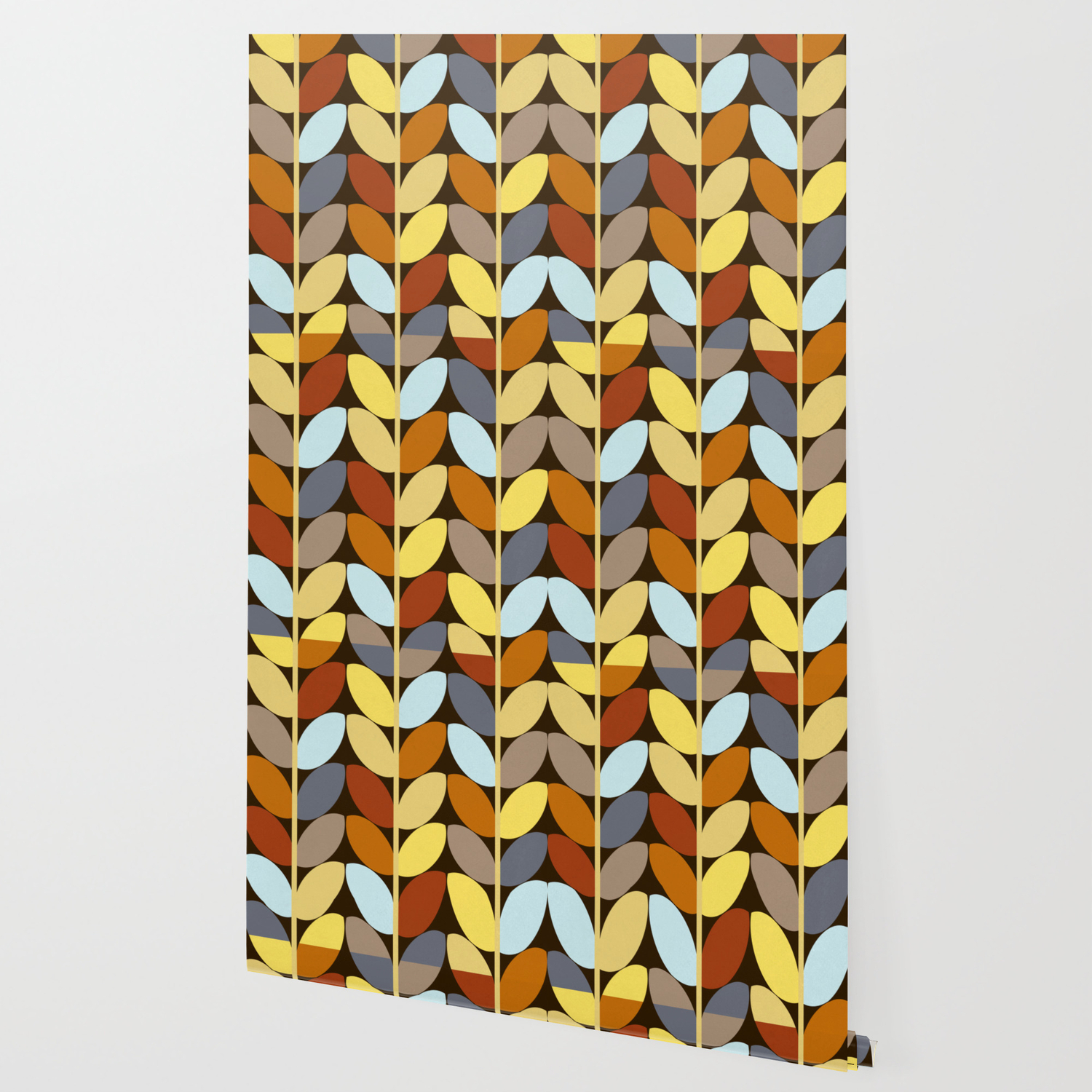 Retro 70s Color Palette Leaf Pattern Wallpaper By Alisagal Society6