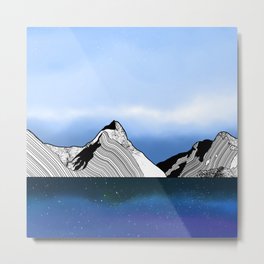 Mitre Peak Metal Print | Fiordland, Ocean, Blackandwhite, Geometric, Blue, Alpine, Mountains, Sea, Watercolor, Newzealand 