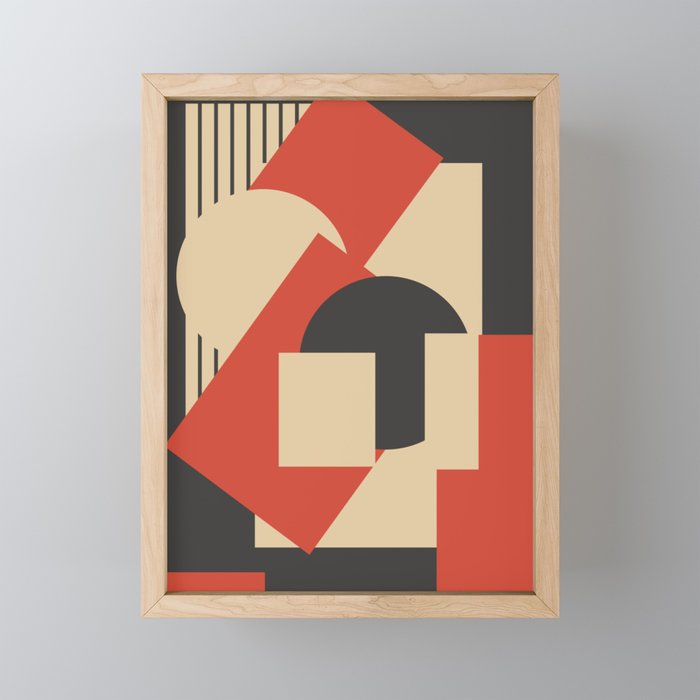 Geometrical Abstract Art Deco Mash Up Scarlet Beige Framed Mini