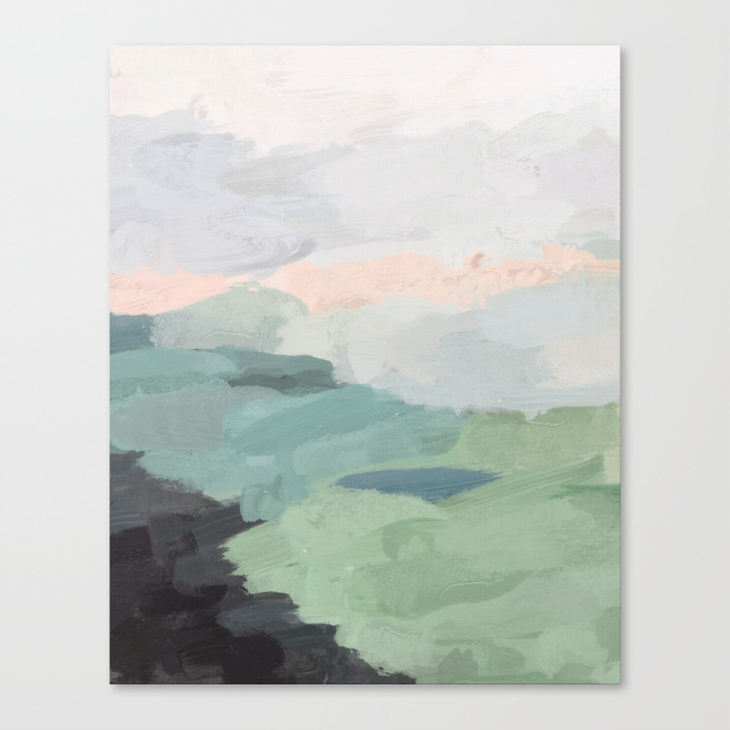 Seafoam Green Mint Black Blush Pink Abstract Nature Land Art