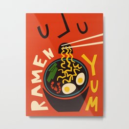Yum Ramen Metal Print | Egg, Typography, Red, Digital, Gallerywall, Ramen, Cream, Shrimp, Pop Art, Kitchen 