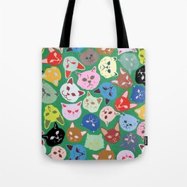 Cat Heads Pattern Tote Bag | Catheads, Yellow, Digital, Red, Acrylic, Sewzinski, Painting, Green, Drawing, Kittens 