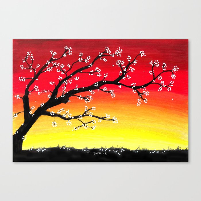 Get Wallpaper Drawing Sunset And A Blossom Tree Canvas Print By Desktop Wallpaper Free