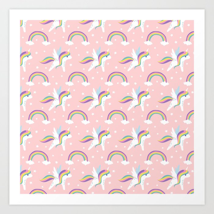 Girly Pastel Pink White Magical Rainbow Cute Unicorn Pattern Art