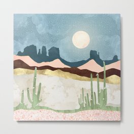 Desert Bloom Metal Print | Mountains, Pink, Sand, Coral, Cactus, Digital, Curated, Gold, Flower, Succulent 