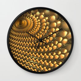 Gold 3D Fractal Wall Clock | Warm, Texture, Pattern, Gold, Glossy, Circle, Fractal, Formula, 3D, Digital 