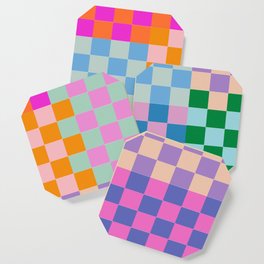 Checkerboard Collage Coaster | Curated, Pattern, Geometric, Playful, Whimsical, Retro, Checkerboard, Graphicdesign, Vibrant, Happy 