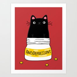 FUR ANTIDEPRESSANT Kunstdrucke | Cat, Blackcat, Kitty, Doctor, Illness, Illustration, Graphicdesign, Kitten, Animal, Meow 