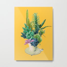 Arid garden Metal Print | Collage, Plants, Botanical, Teacup, Curated, Haworthia, Green, Cactus, Garden, Succulent 