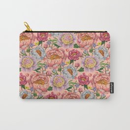 Peony Combo - peach Carry-All Pouch | Beautiful, Vintage, Peony, Peach, Flowers, Gilr, Painting, Draw, Elegant, Blossom 