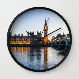 Big Ben During Sunset | London England Europe Cityscape Night Photography Wall Clock