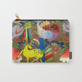 Amate uno Carry-All Pouch | Boho, Bohemian, Amate, Flower, Bird, Folk, Mexican, Mexico, Colorful, Painting 