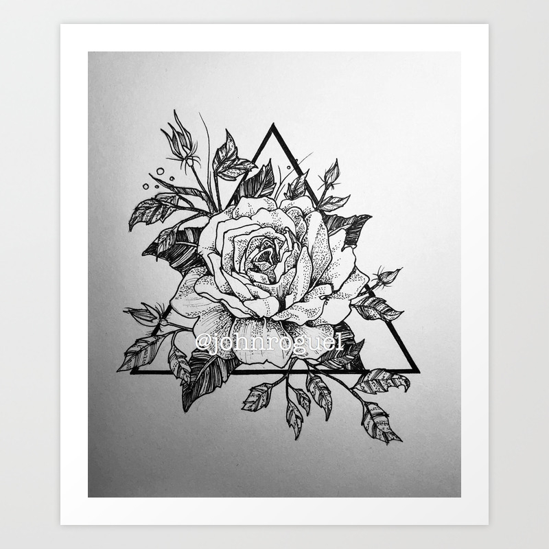 Geometric Rose Drawing Art Print By Johnroguel Society6