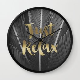 just relax Wall Clock | Photo, Desert, Blackandwhite, Justrelax, Type, Palmtree, Other, Digital, Goldfoil, Black and White 
