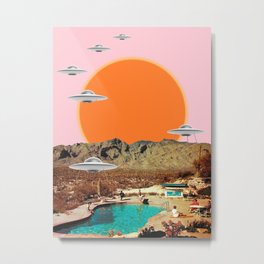 They've arrived!  Metal Print | Ufo, Retro, Alien, Sci-Fi, Scifi, Howdy, Collage, Sunset, 70S, Curated 