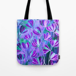 EFFLORESCENCE Lavender Purple Blue Colorful Floral Watercolor Painting Summer Garden Flowers Pattern Tote Bag