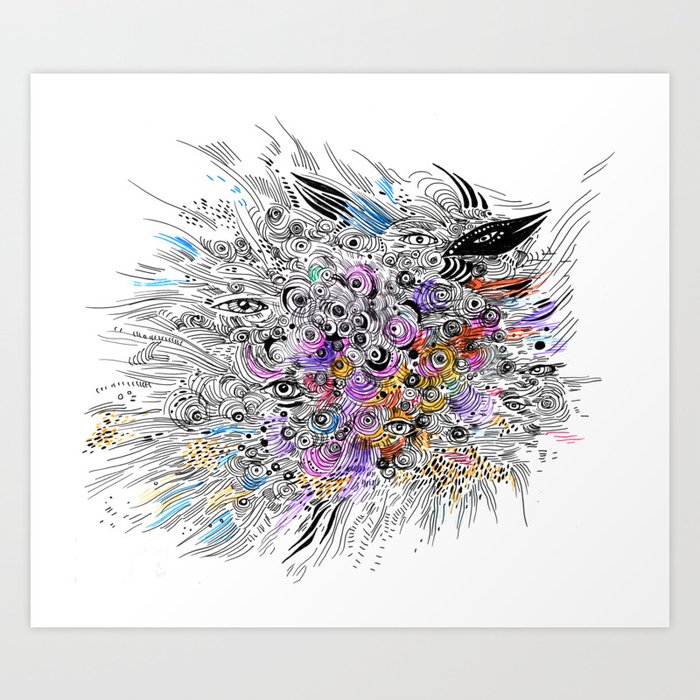 Abstract Colorful Sketch With Eyes Doodle Art Print By