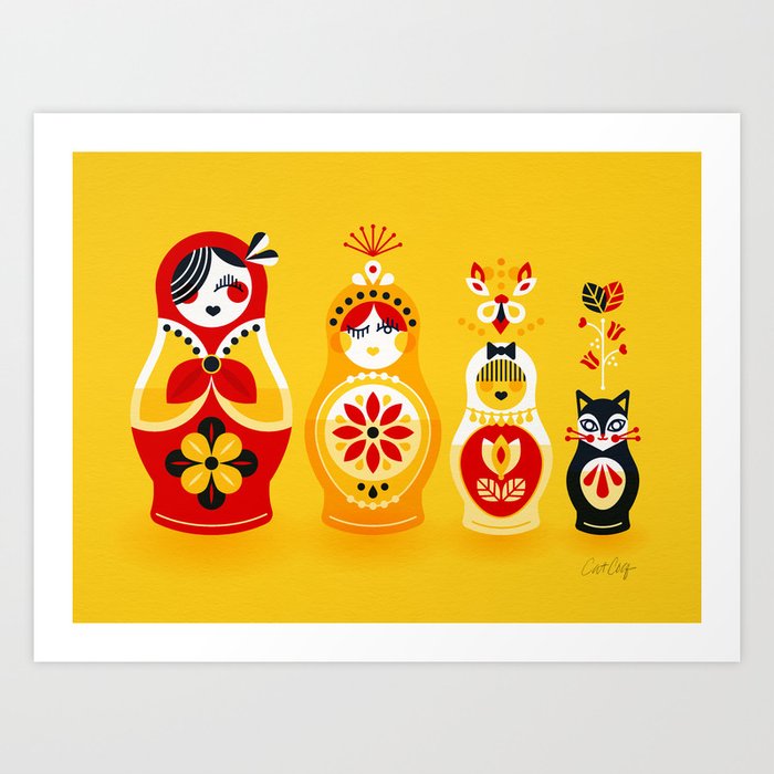 Russian Nesting Dolls – Yellow & Red Art Print by Cat Coquillette | Society6