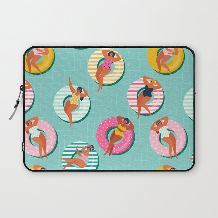 Summer gils on inflatable in swimming pool floats. Laptop Sleeve | Drawing, Body, Character, Bikini, Diving, Donut, Flat, Cartoon, Cute, Humor