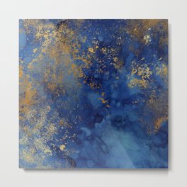 Night Blue And Gold Marbled Texture Metal Print | Goldfoil, Stone, Metallic, Scandi, Agate, Crazy, Trendy, Boheme, Elegant, Crystal 