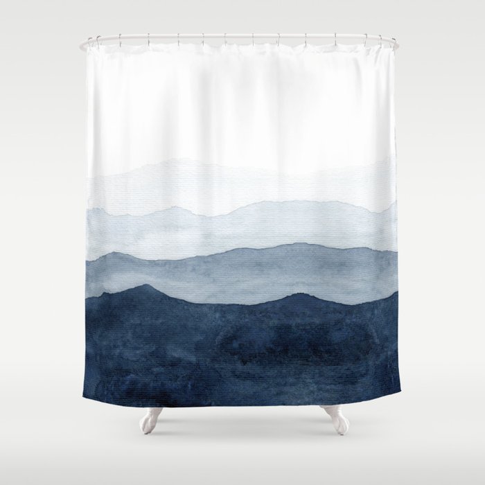 Indigo Abstract Watercolor Mountains Shower Curtain By Ccartstudio Society6