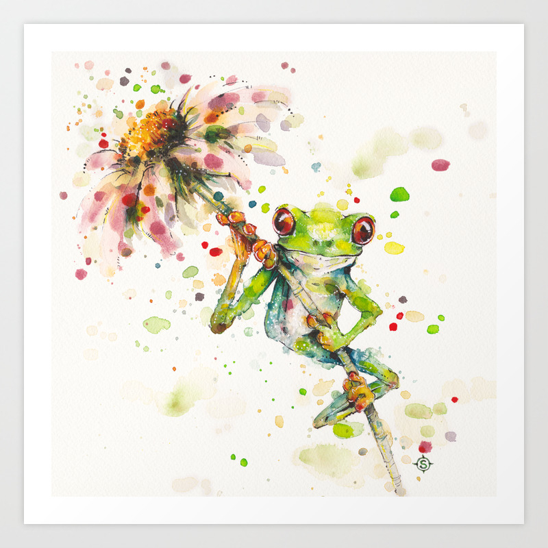 hello there bright eyes green tree frog art print by sillierthansally