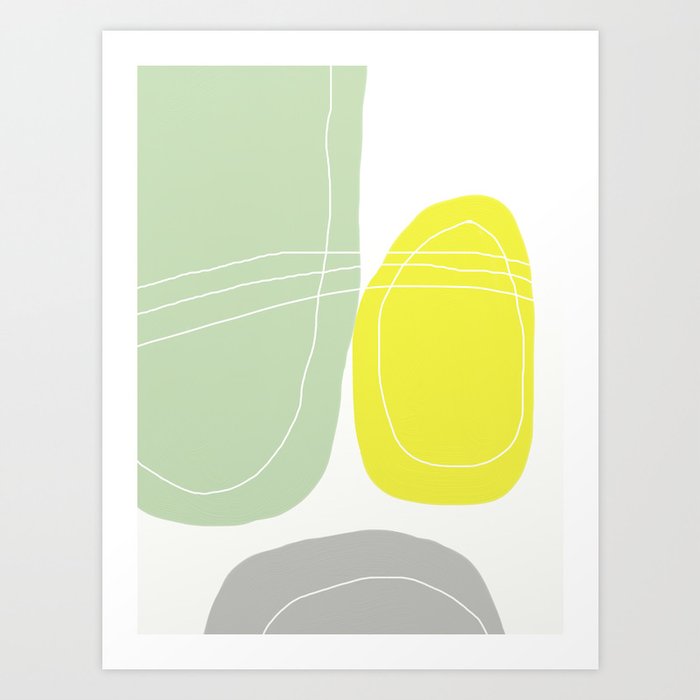 Yellow And Green Abstract Art Scandinavian Style Decor