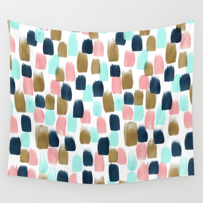 Pink Mint Navy Gold Abstract Print Nursery Art Little Girls