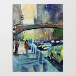 Busy Street Scene painting Poster