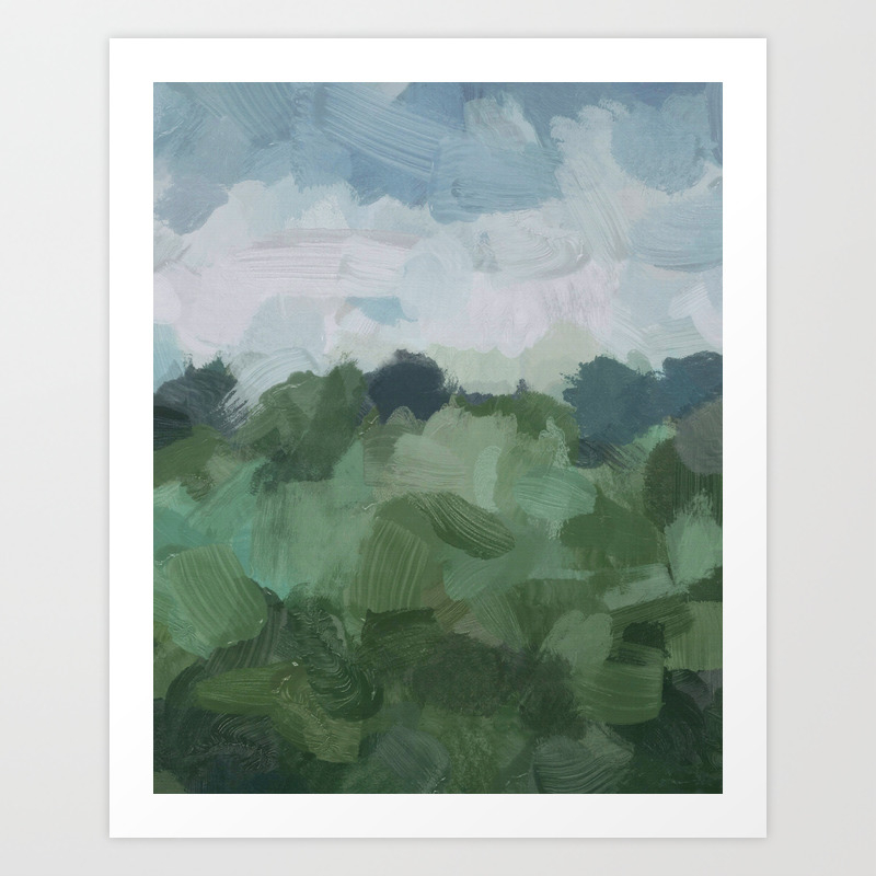 Sky Blue And Sage Green Abstract Painting Modern Wall Art Print