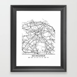 EDINBURGH SCOTLAND BLACK CITY STREET MAP ART Gerahmter Kunstdruck