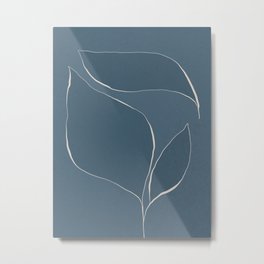 Abstract line-art leafy trio 4a - dark blue Metal Print | Foliage, Line Drawing, Leafy, Line Art, Dark, Muted, Modern, Minimalist, Organic, Drawing 