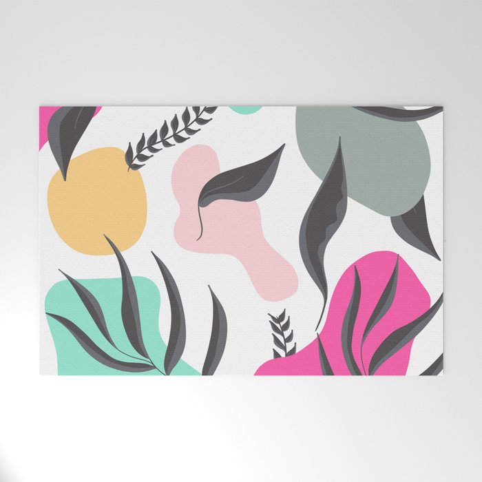 Modern Grey Tropical Leaf Pastel Geometric Shapes Abstract Pattern