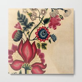 Queen Anne Red Floral Metal Print | Embroidered, Pattern, Red, British, Maximalist, Antique, Graphicdesign, England, Floral, Blossoms 