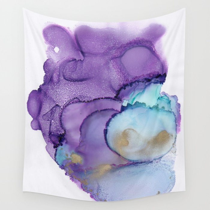 Purple Blue And Gold Burst Abstract Alcohol Ink Art Wall Tapestry