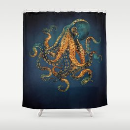 Underwater Dream IV Duschvorhang | Water, Ocean, Digital, Gold, Blue, Watercolor, Navy, Sea, Abstract, Contemporary 