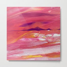 Sunset on a Sea of Love Metal Print | Abstractlandscape, White, Waves, Volcano, Yellow, Crashingwaves, Painting, Seaoflove, Watercolor, Red 