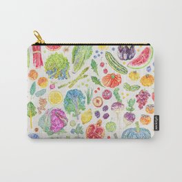 Seasonal Harvests - Neutral Carry-All Pouch | Colorful, Vegetarian, Garden, Gardening, Vegetable, Produce, Painting, Watercolour, Botanical, Watercolor 