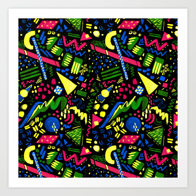Postmodern Watercolor Abstract Surf Print In Primary Black Art